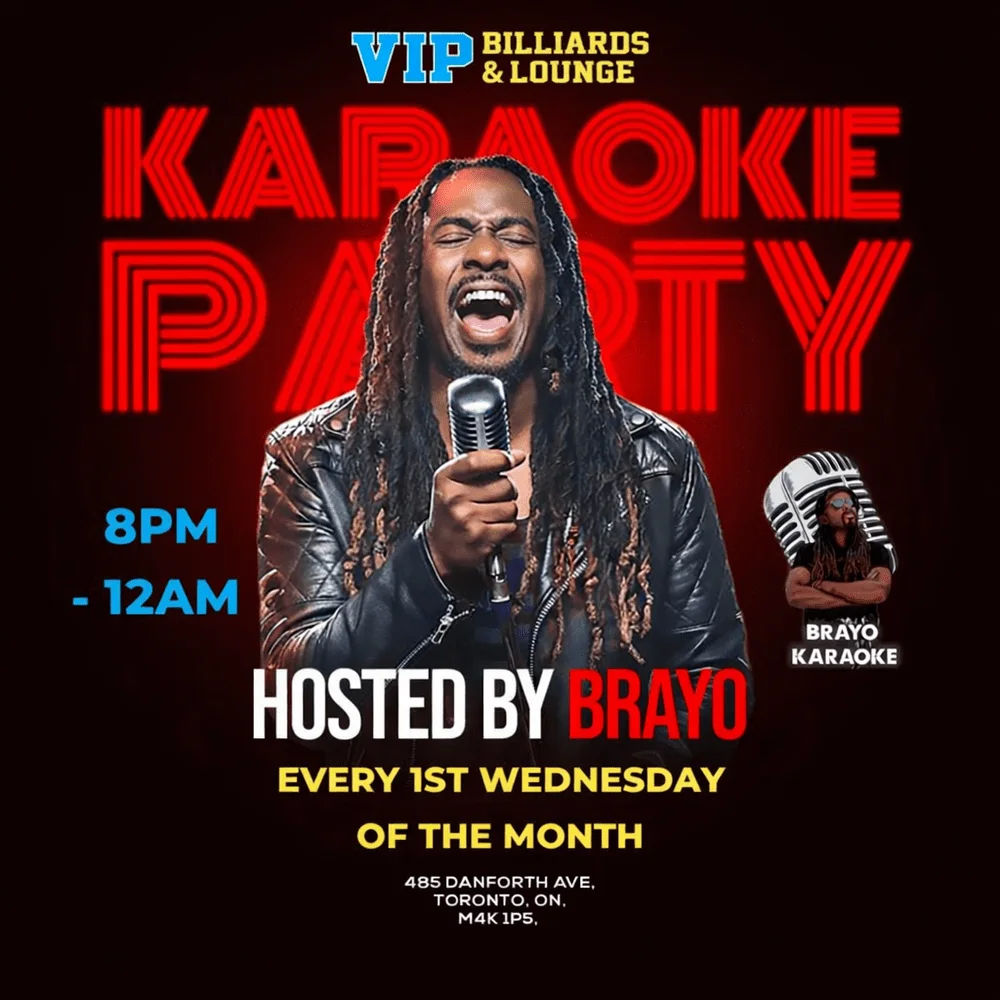 Original VIP Billiards & Lounge karaoke show poster; archival schedule may differ from current listings