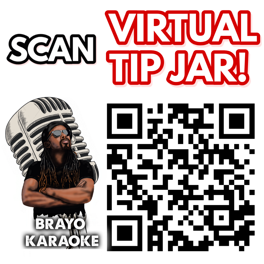Brayo Karaoke virtual tip jar artwork with a QR code. Select to open the tip jar.